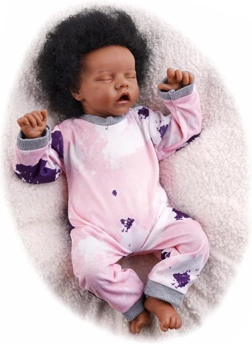 Reborn baby pop Sam - 46 cm - Unisex pop - Romper, speen en fles - Levensechte pop - In doos